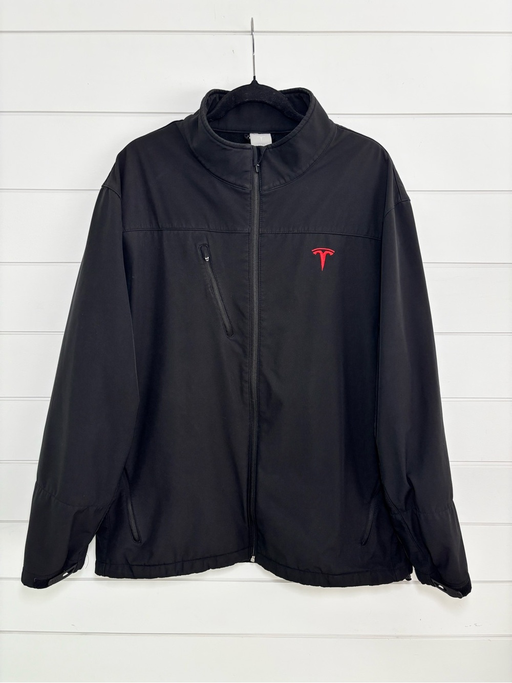 Tesla Black Softshell Jacket Corporate Employee Red Logo Embroidered Full Zip